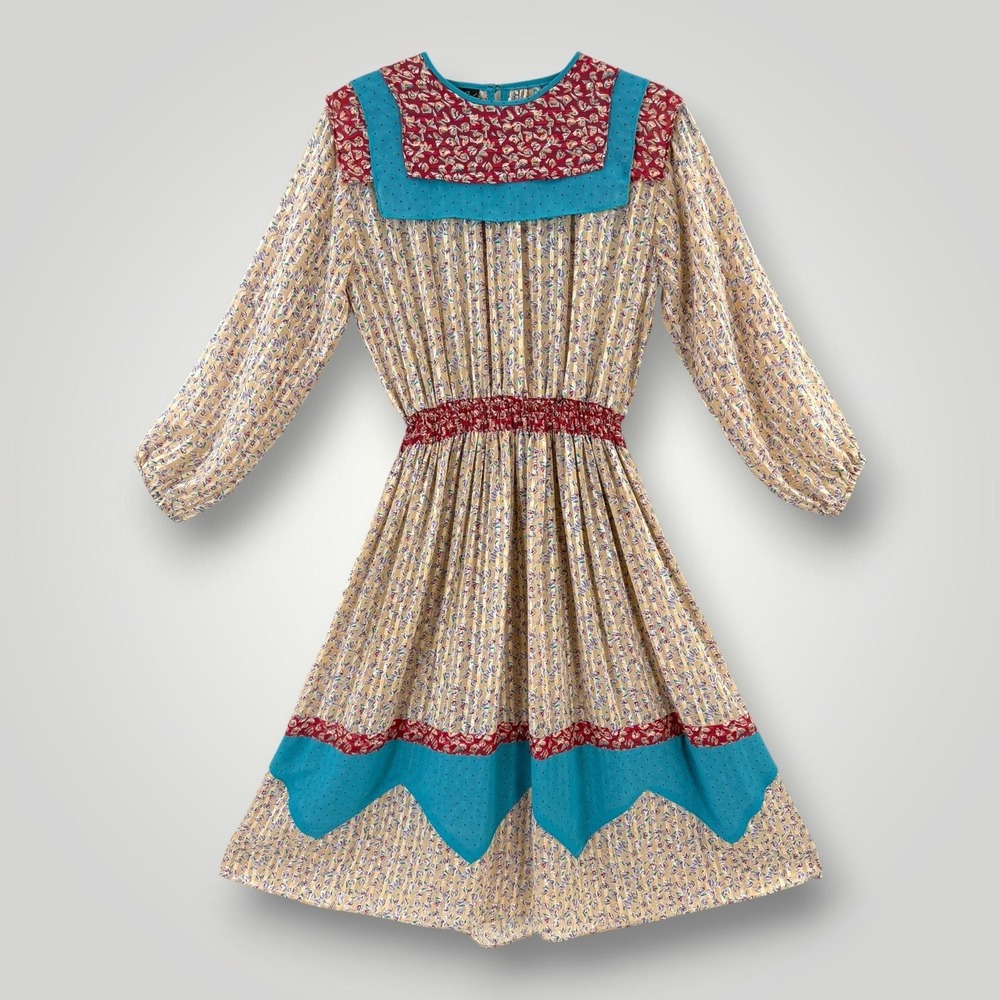 Vintage Diane Freis Dress Womens‎ M Floral Prairie Boho Smocked Hong Kong